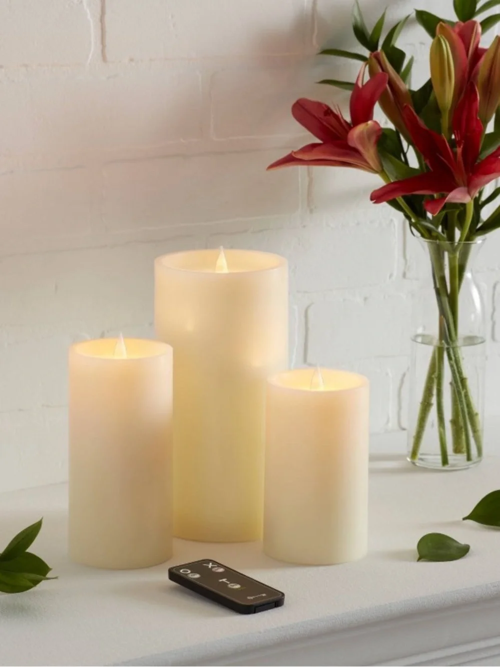3pk LED Candles Cream - Threshold™ Paraffin Wax Pillar Style, Indoor/Outdoor Use